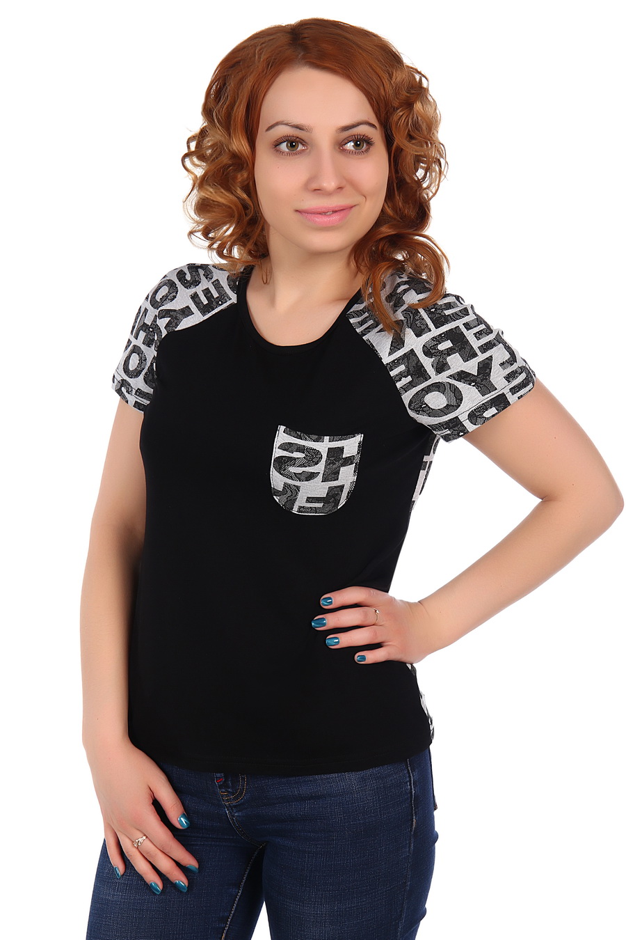 Фото товара 18524, черная футболка с карманом