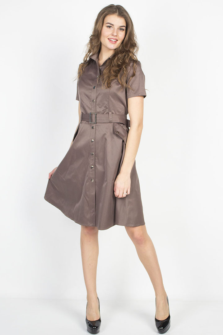 Фото товара 19412, светло-коричневое платье на пуговицах